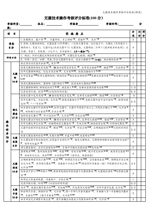 无菌技术操作考核评分标准(修改)