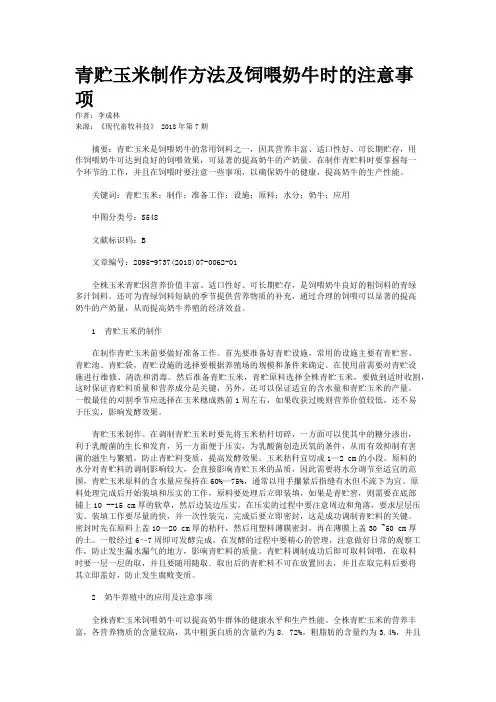 青贮玉米制作方法及饲喂奶牛时的注意事项