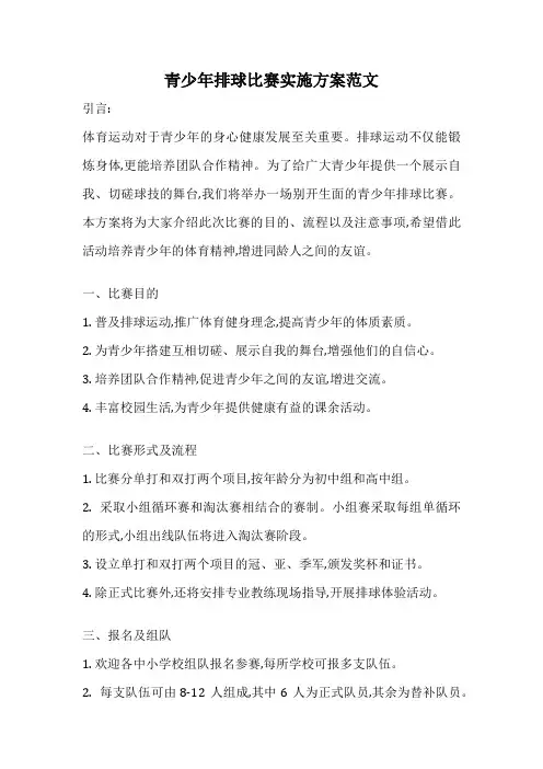 青少年排球比赛实施方案范文