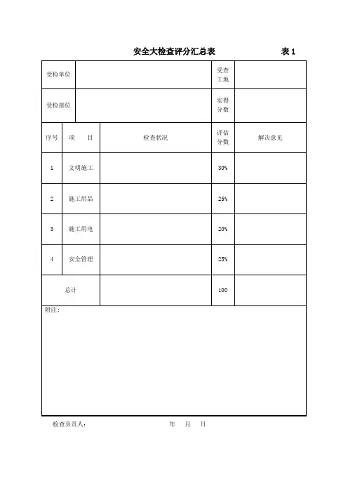 安全大检查评分汇总表表样本