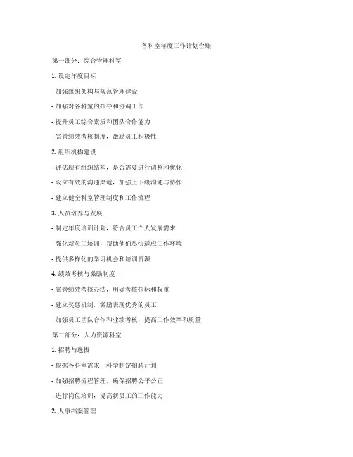 各科室年度工作计划台账