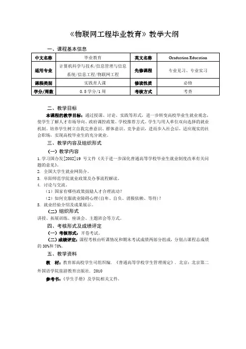 《物联网工程毕业教育》教学大纲