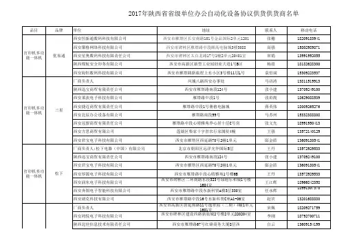 2017年陕西省省级单位办公自动化设备协议供货供货商名单