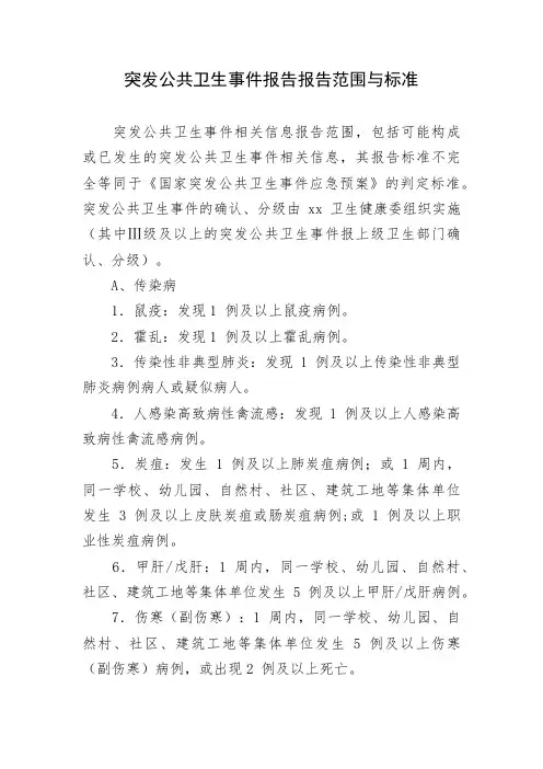 突发公共卫生事件报告报告范围与标准