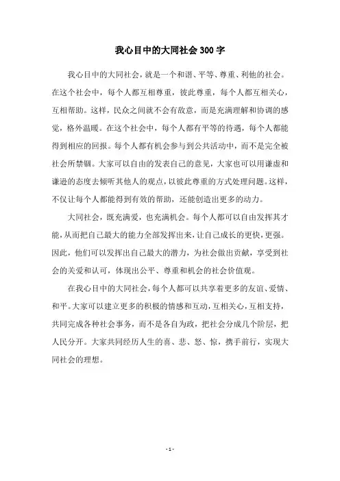 我心目中的大同社会300字