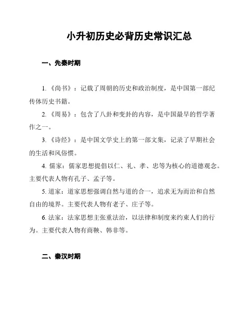 小升初历史必背历史常识汇总