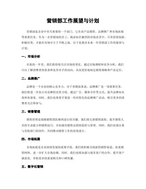 营销部工作展望与计划