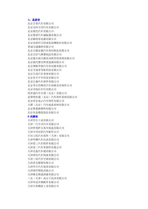 中国大陆汽车及配件公司名称