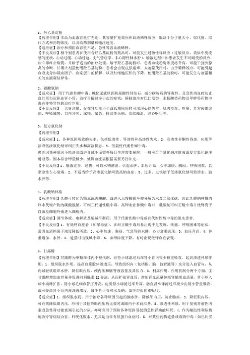 急救药品种类、药理作用、适应症及不良反应