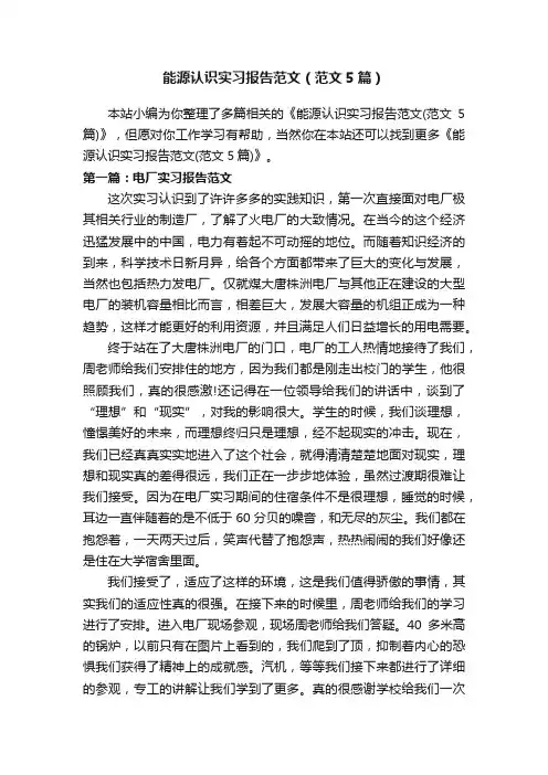 能源认识实习报告范文（范文5篇）