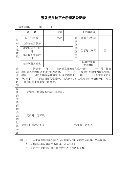 预备党员转正公示情况登记
