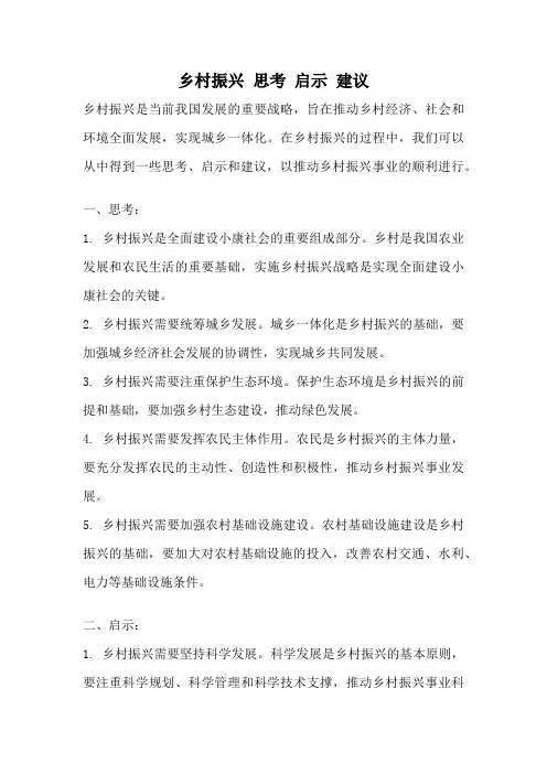 乡村振兴 思考 启示 建议