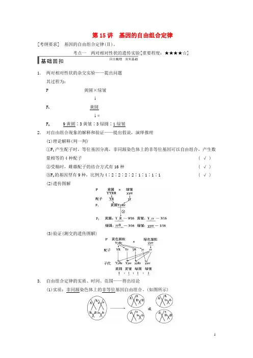高考生物一轮复习 第五单元 第15讲 基因的自由组合定律教学案 苏教版 (1)