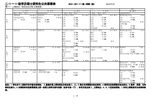 级研究生公共课课表(学历硕士)