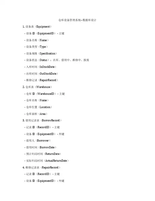 仓库设备管理系统--数据库设计