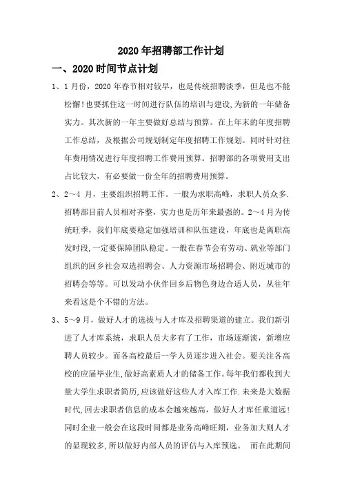 2020年招聘部工作计划