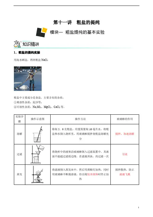 粗盐中难溶性杂质的去除 人教版九年级下册提升讲义(解析版)