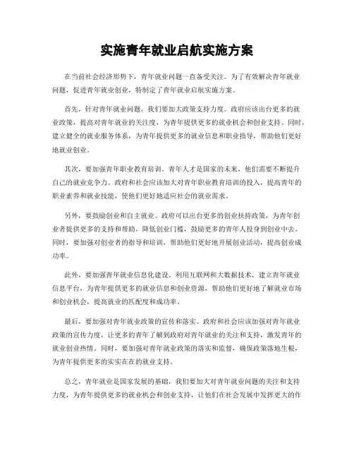 实施青年就业启航实施方案