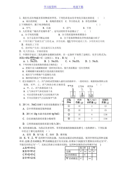 天原杯全国初中学生化学竞赛初赛试题(含答案)