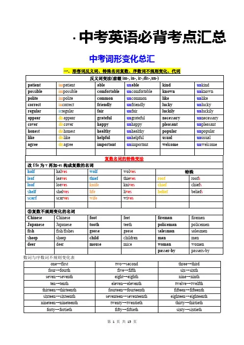中考英语必背词形变化总汇