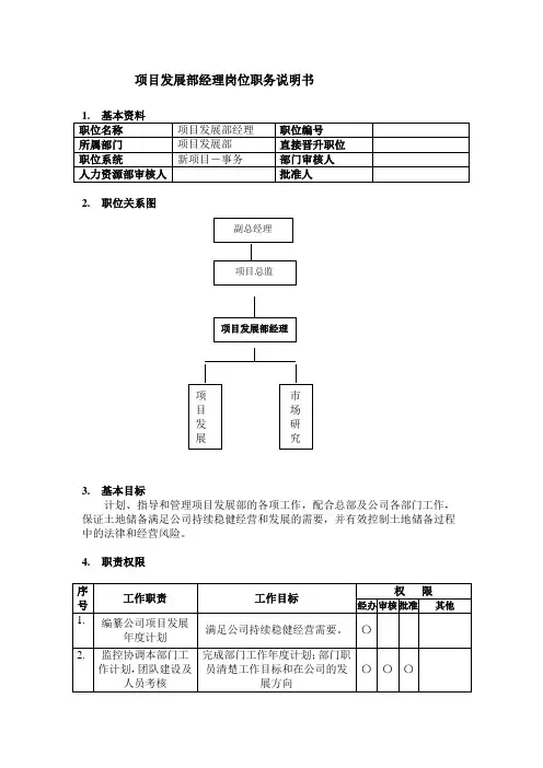 万科项目发展部经理岗位职务说明书