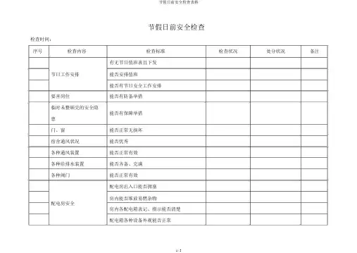 节假日前安全检查表格