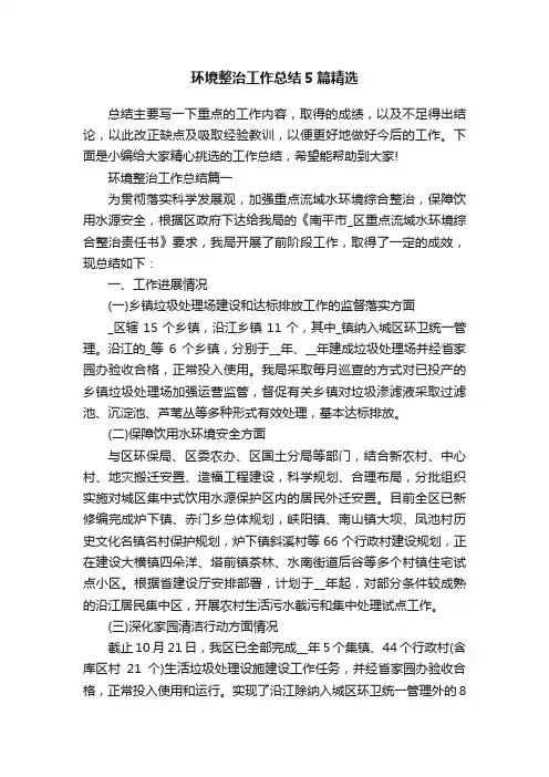 环境整治工作总结5篇精选