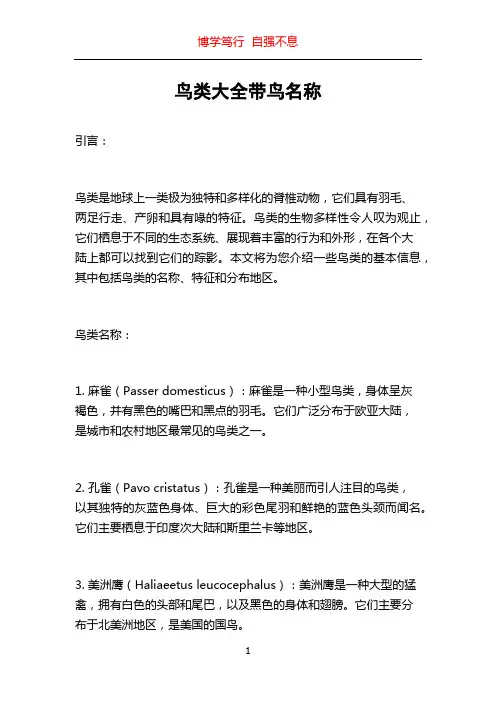 鸟类大全带鸟名称