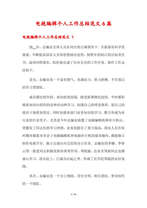 电视编辑个人工作总结范文6篇