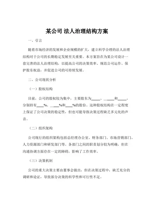某公司 法人治理结构方案