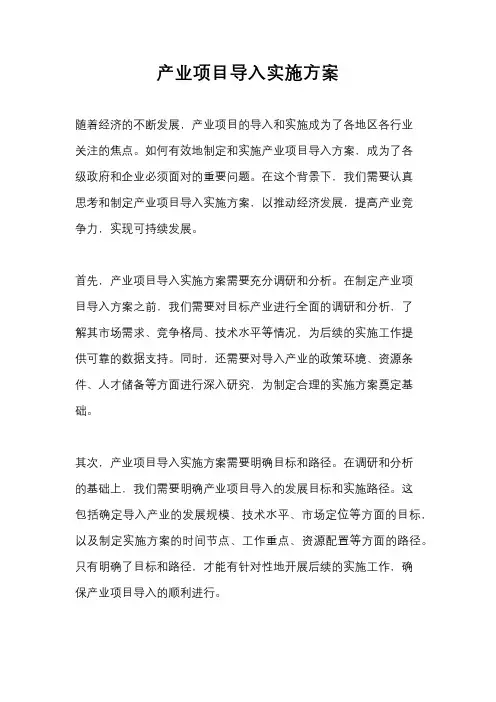 产业项目导入实施方案