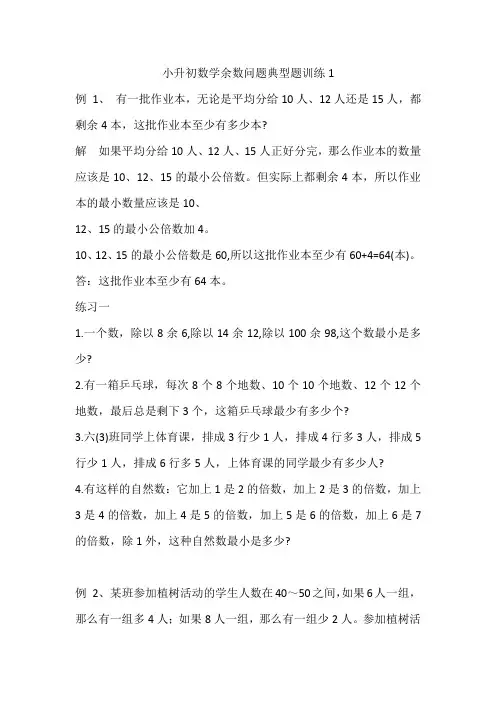 小升初数学余数问题典型题训练1