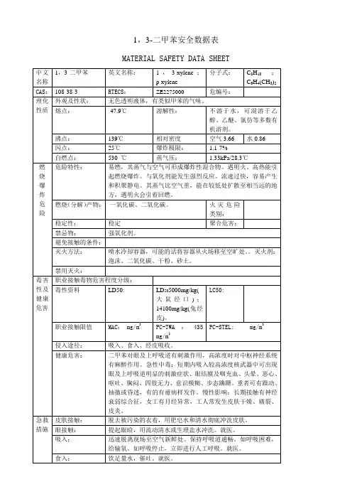 1-3-二甲苯安全数据表