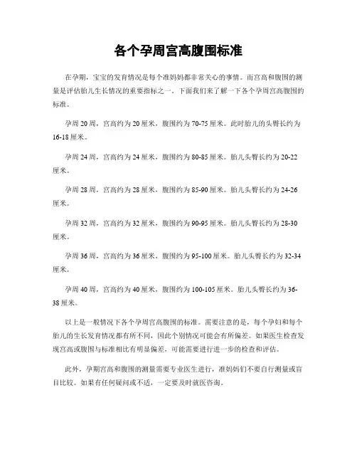 各个孕周宫高腹围标准