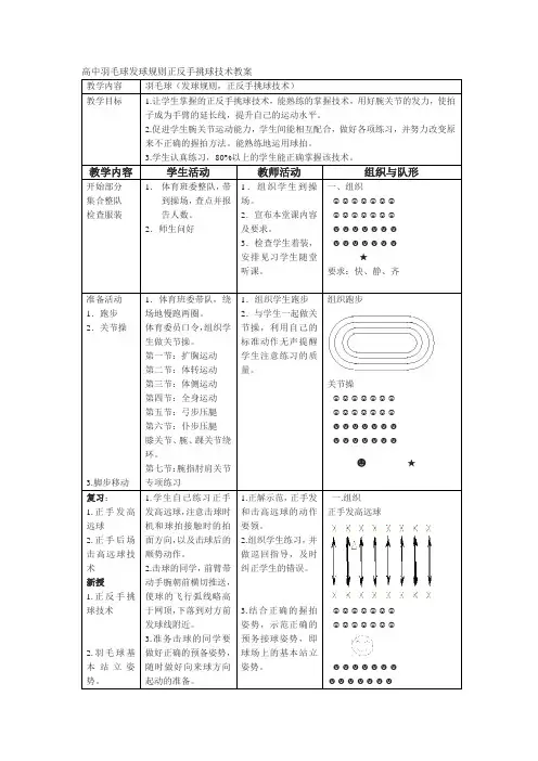 高中羽毛球发球规则正反手挑球技术教案