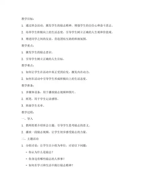 励志主题班会教案模板范文
