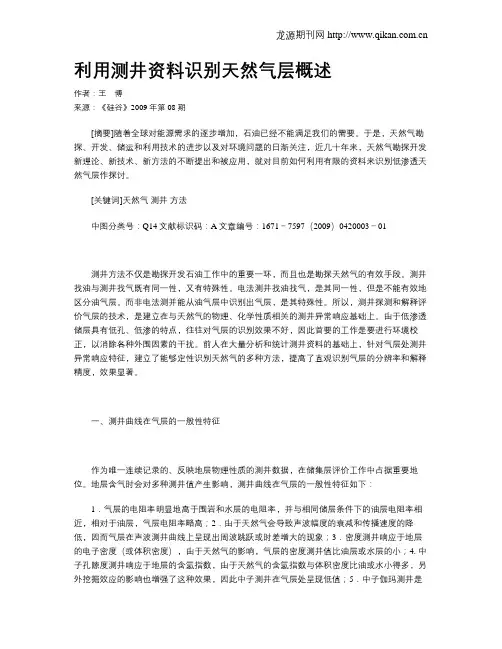 利用测井资料识别天然气层概述