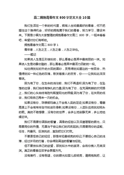 高二拥抱青春作文800字范文大全10篇