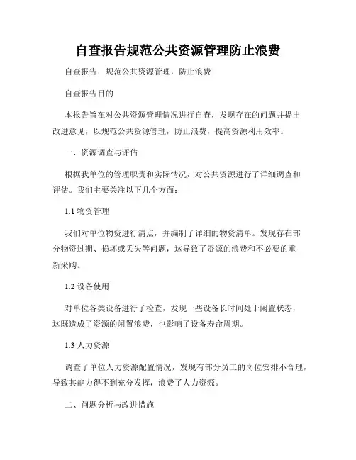 自查报告规范公共资源管理防止浪费