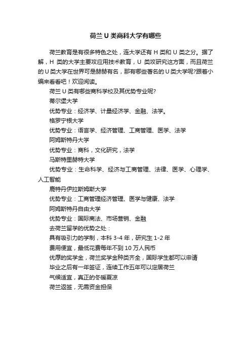 荷兰U类商科大学有哪些