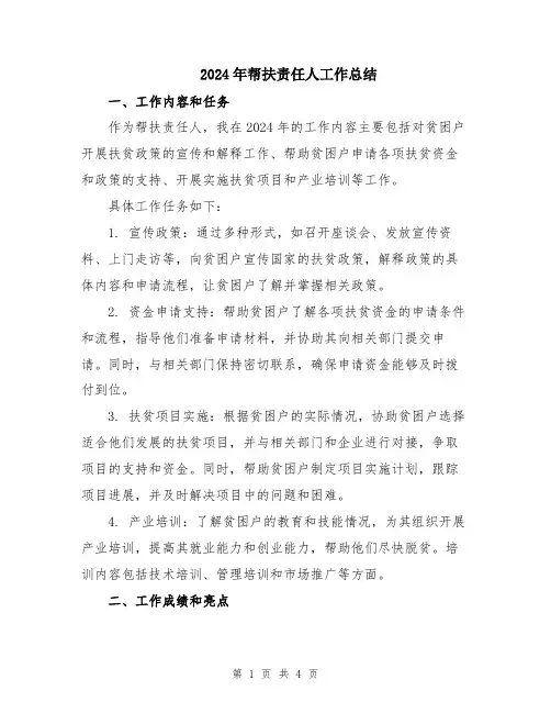 2024年帮扶责任人工作总结
