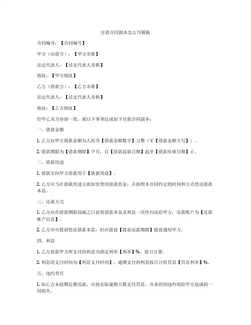 付款合同副本怎么写模板