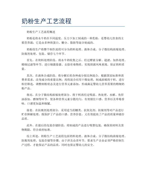 奶粉生产工艺流程