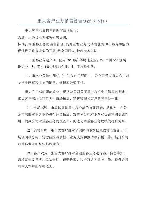 重大客户业务销售管理办法(试行)