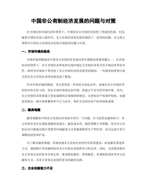 中国非公有制经济发展的问题与对策