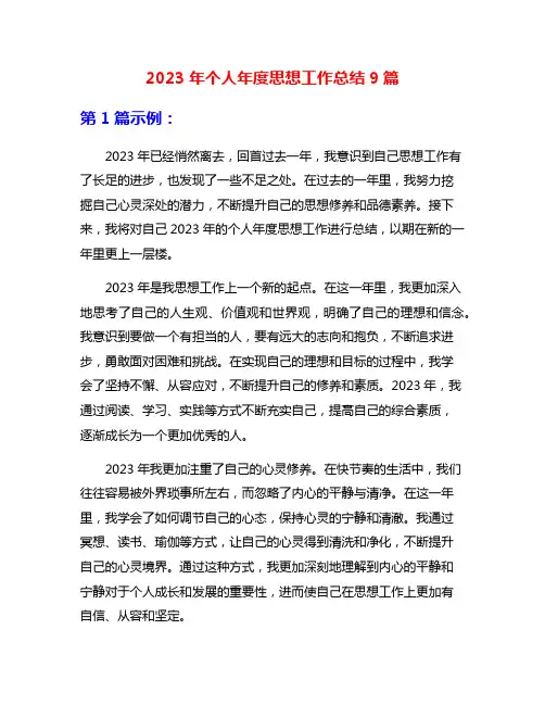 2023年个人年度思想工作总结9篇