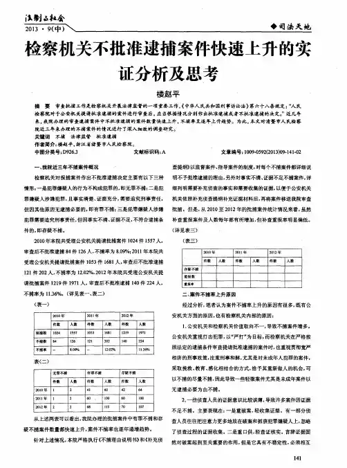 检察机关不批准逮捕案件快速上升的实证分析及思考