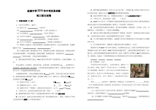 盐城中学2016中考语文仿真试卷及答案