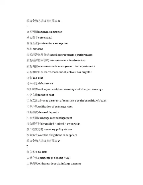 经济金融术语汉英对照