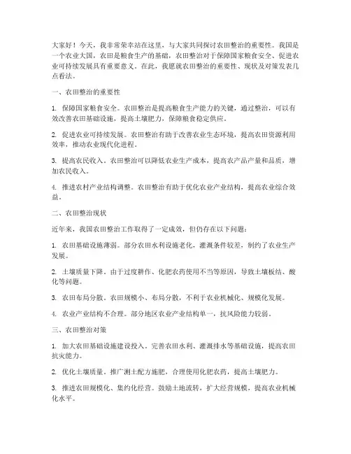 农田整治演讲稿范文